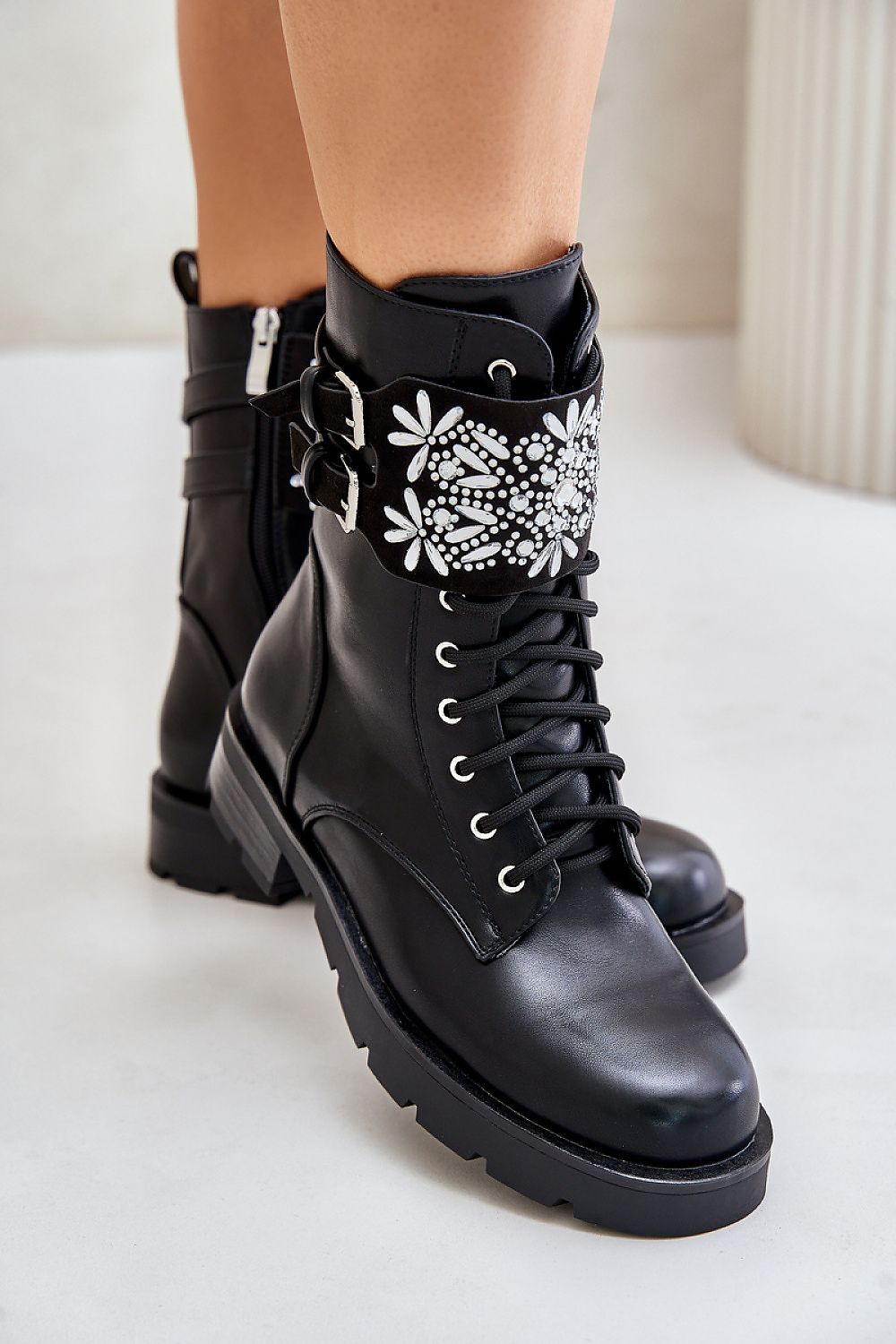 TEEK - Black Petal Band Laced Boots SHOES TEEK MH 6.5  