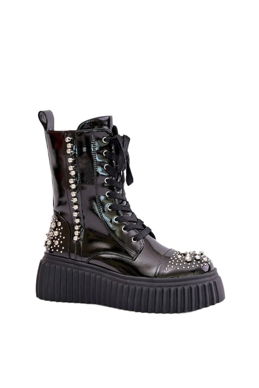 TEEK - Black Bedazzled Laced Boots SHOES TEEK MH   