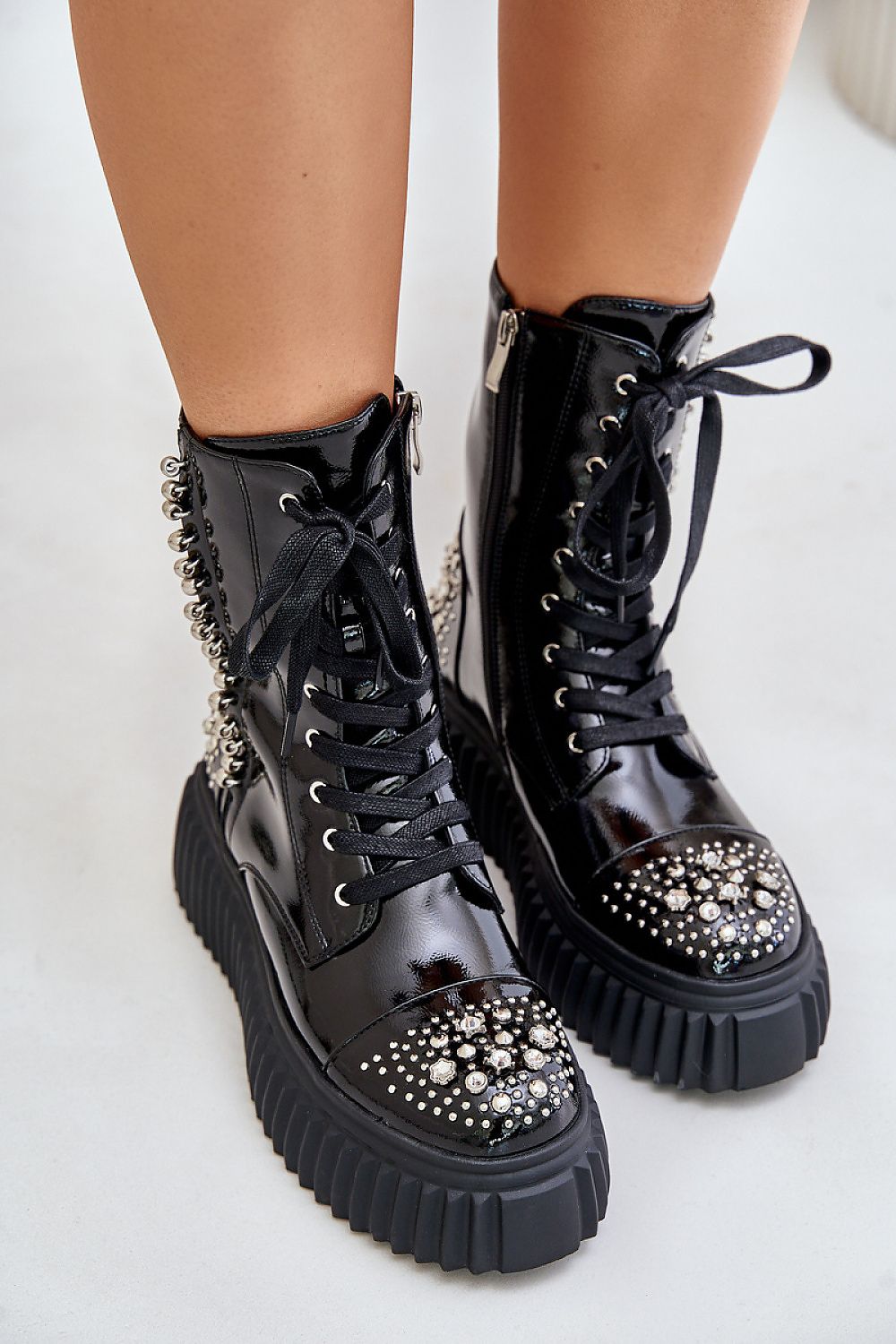 TEEK - Black Bedazzled Laced Boots SHOES TEEK MH 7.5  