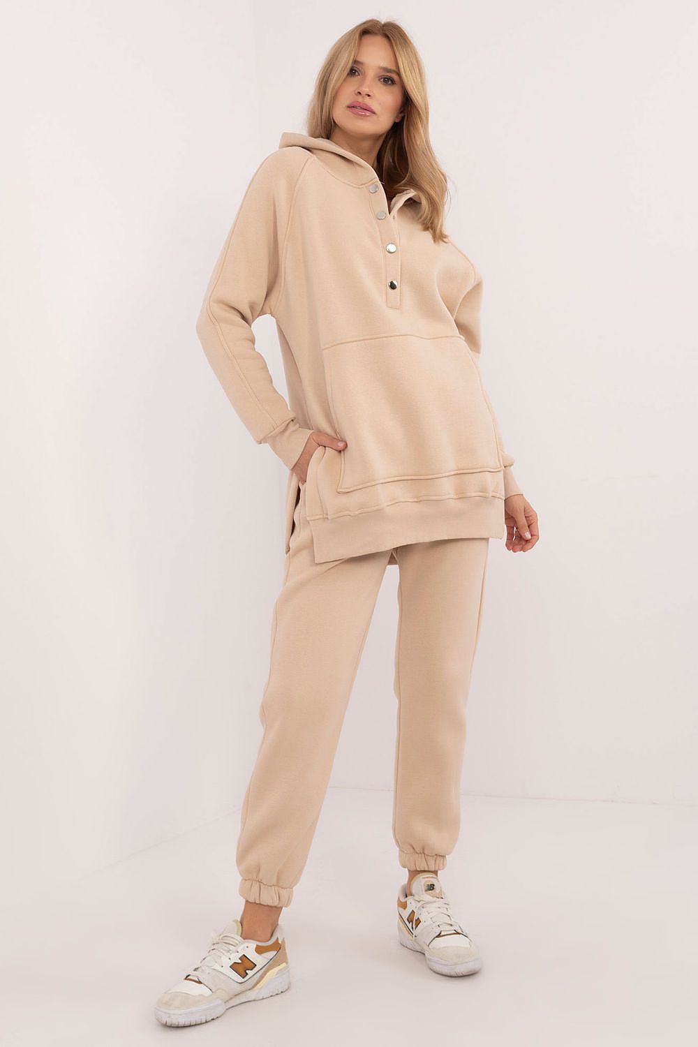 TEEK - 3pc Hooded Button V-Nec Sweat Set SET TEEK MH beige One Size 