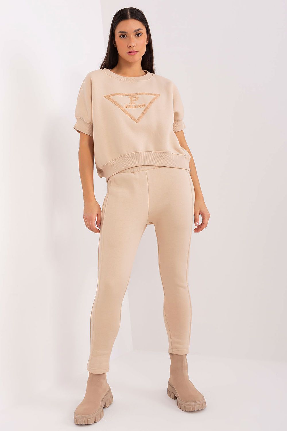 TEEK - 2PC Quarter Sleeve Sweatsuit SET TEEK MH beige 2 One Size 