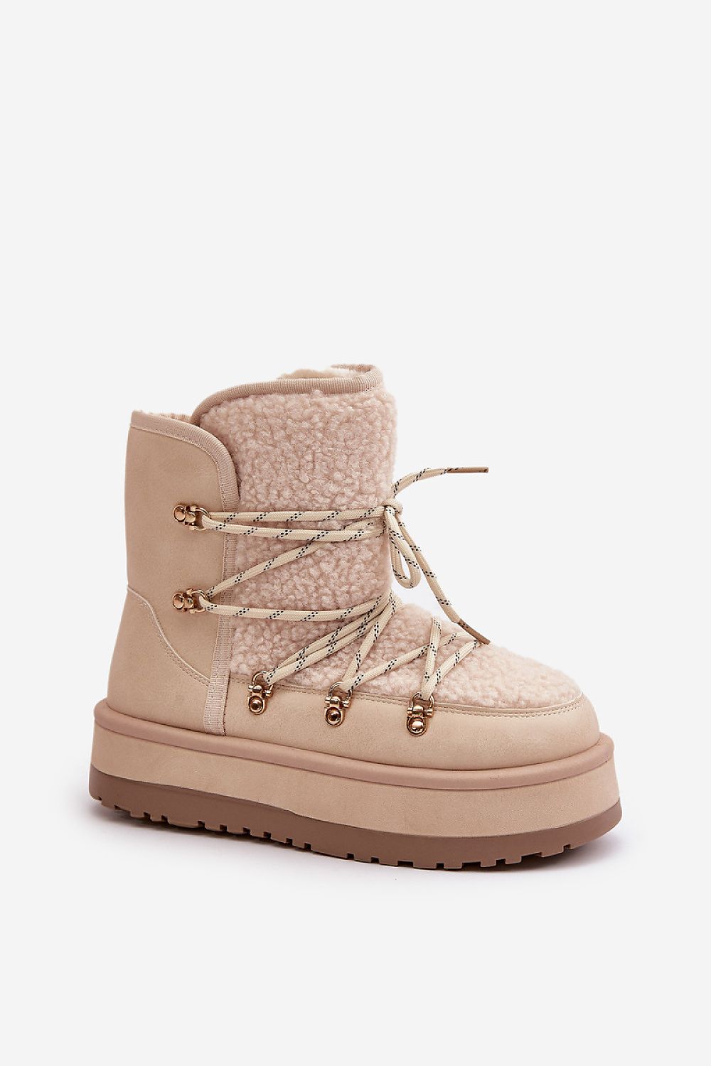 TEEK - Beige Canoe Laced Furry Snow Boots SHOES TEEK MH   