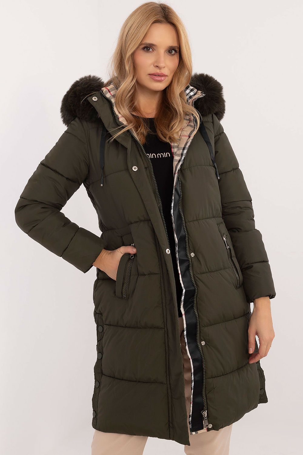 TEEK - Internal Plaid Quilted Fluff Hood Coat COAT TEEK MH green S 