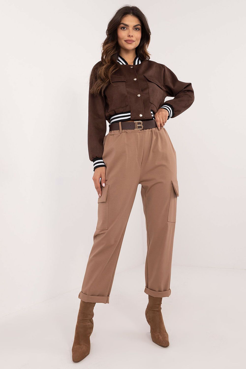 TEEK - Multiple Pocket Women Belted Trousers PANTS TEEK MH brown One Size 