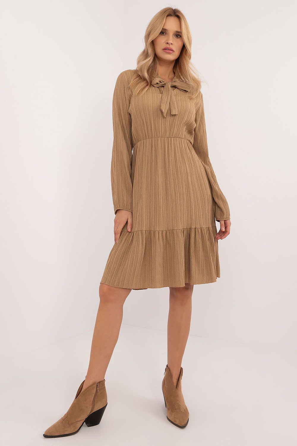 TEEK - Neck Tied Knee-Length Day Dress DRESS TEEK MH brown one-size-fits-all 