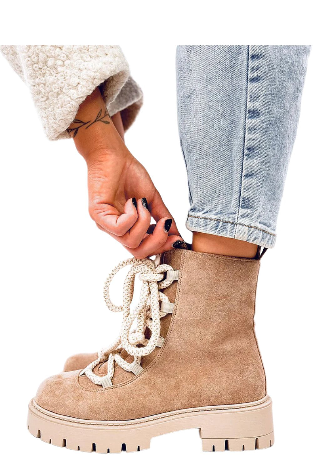 TEEK - Beige Thick Rope Lace Suede Touch Boots SHOES TEEK MH   