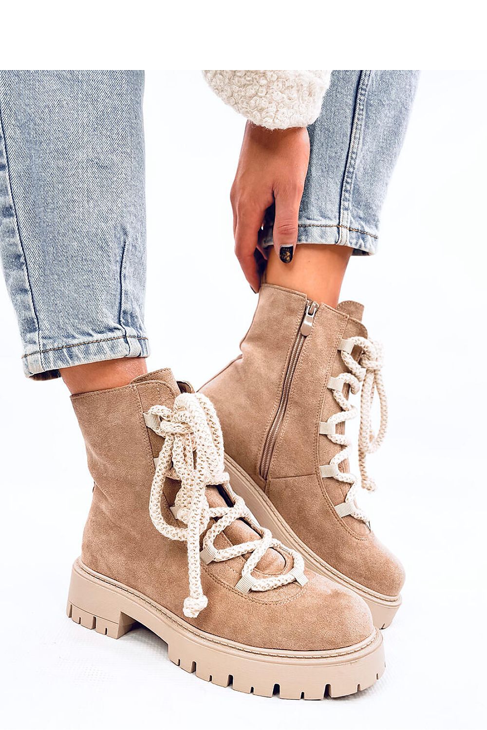 TEEK - Beige Thick Rope Lace Suede Touch Boots SHOES TEEK MH   