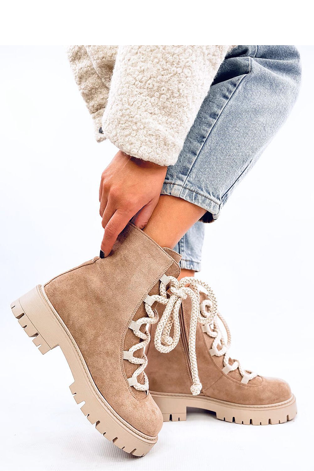 TEEK - Beige Thick Rope Lace Suede Touch Boots SHOES TEEK MH   