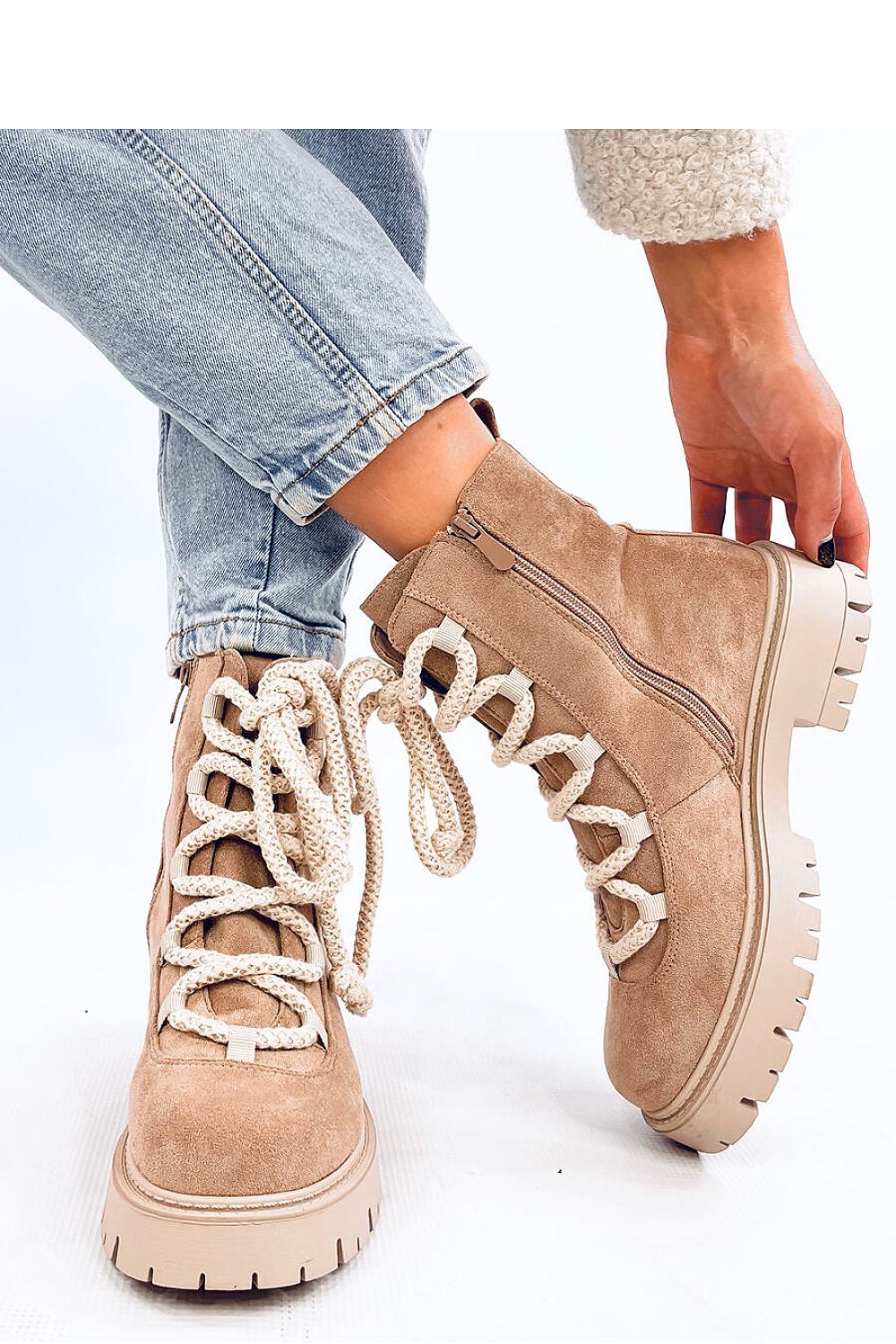 TEEK - Beige Thick Rope Lace Suede Touch Boots SHOES TEEK MH 6  