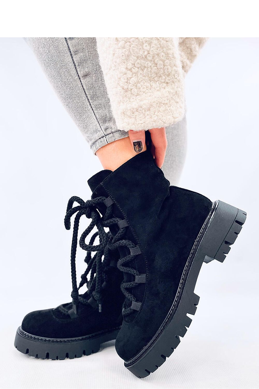 TEEK - Black Thick Rope Lace Suede Touch Boots SHOES TEEK MH   