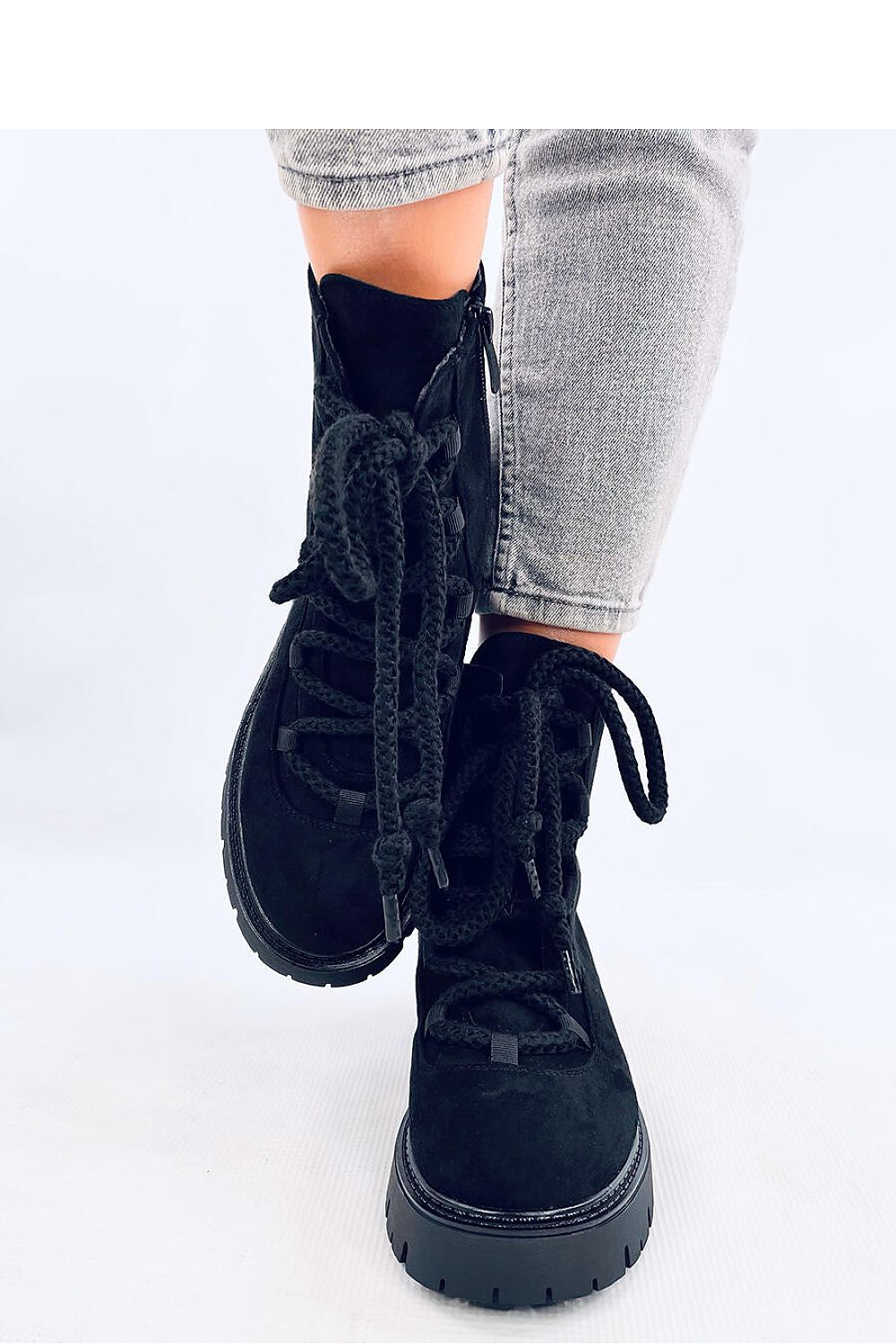 TEEK - Black Thick Rope Lace Suede Touch Boots SHOES TEEK MH 6  