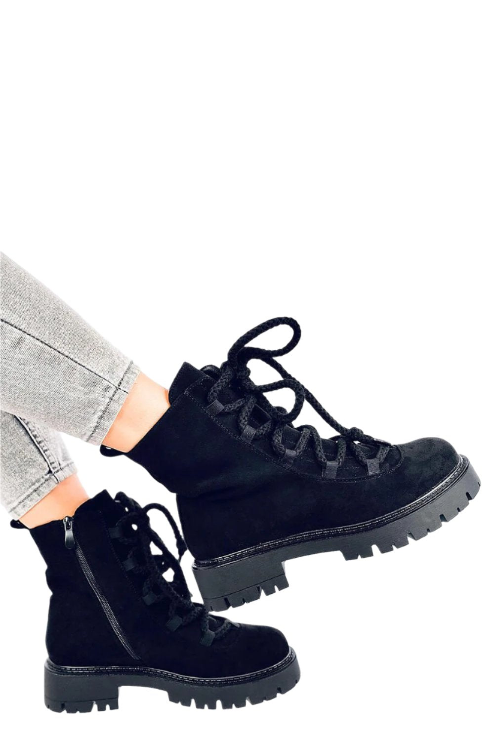 TEEK - Black Thick Rope Lace Suede Touch Boots SHOES TEEK MH   