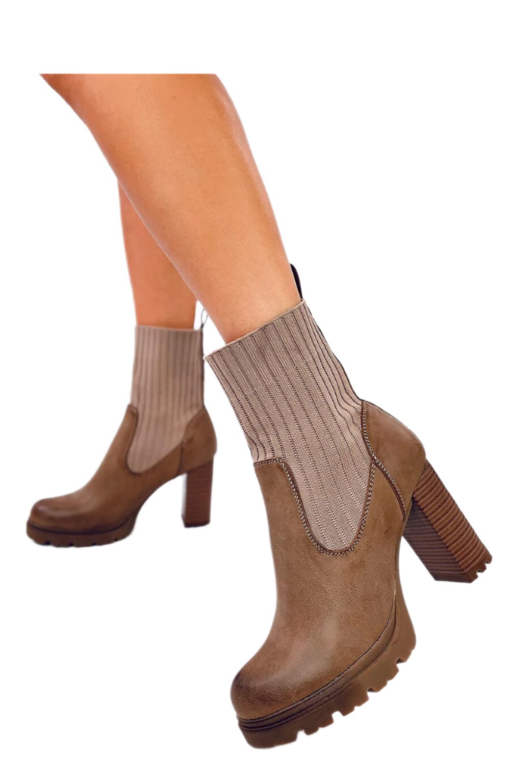 TEEK - Brown Socked Top Heel Boots SHOES TEEK MH   