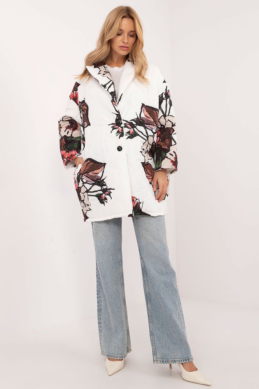 TEEK - Floral Buttoned Quilt Coat COAT TEEK MH white One Size 