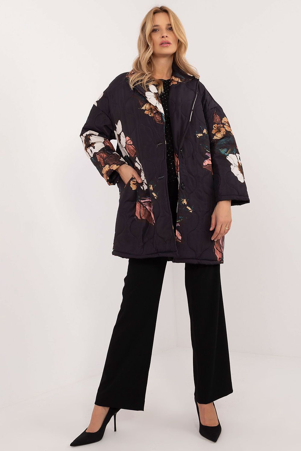 TEEK - Floral Buttoned Quilt Coat COAT TEEK MH black One Size 