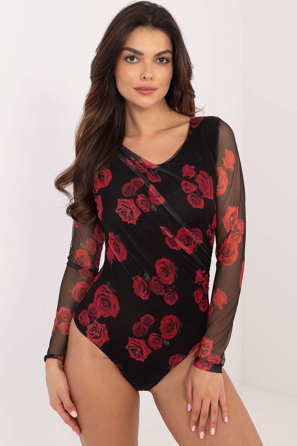 TEEK - Sheer Long Sleeve Printed Bodysuit TOPS TEEK MH black 2 One Size 