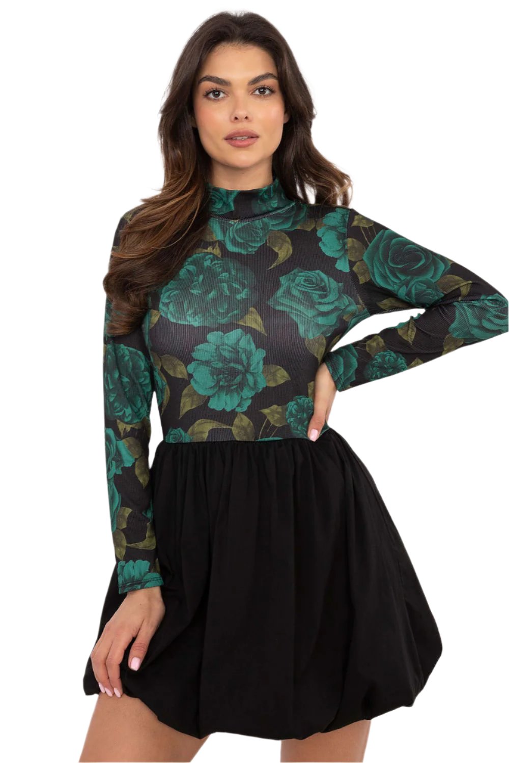 TEEK - Floral Half Turtleneck Top Dress DRESS TEEK MH black 2 One Size 