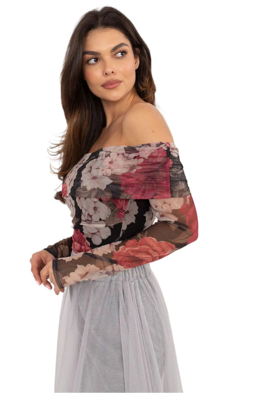 TEEK - Sheer Demure Printed Off-Shoulder Blouse TOPS TEEK MH   