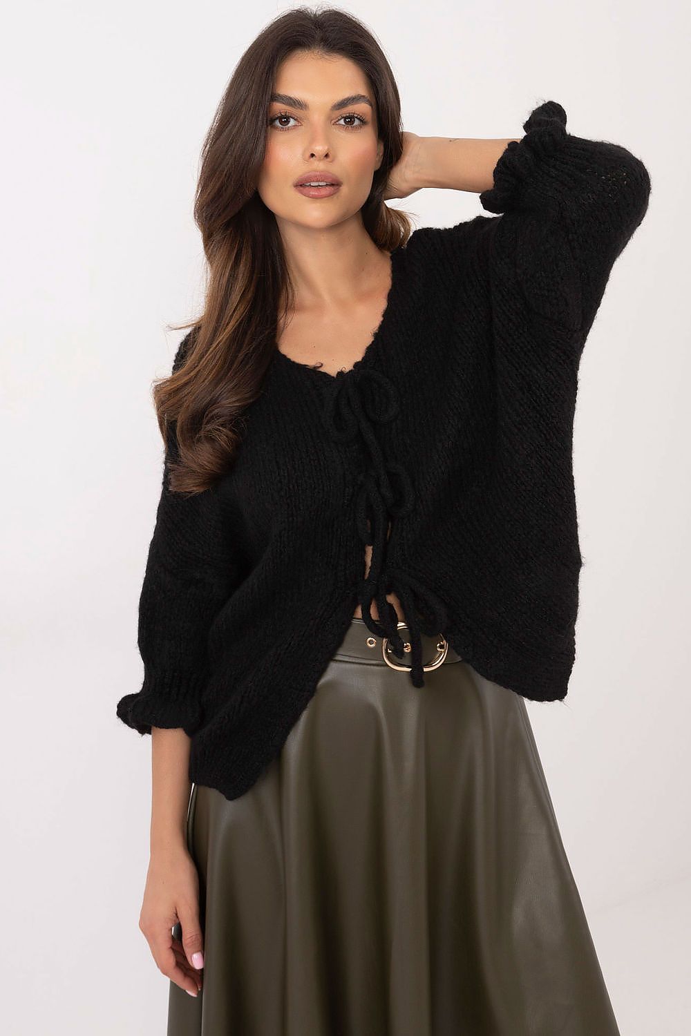 TEEK - 3 Tie Ruffle Wrist Cardigan SWEATER TEEK MH black one-size-fits-all 