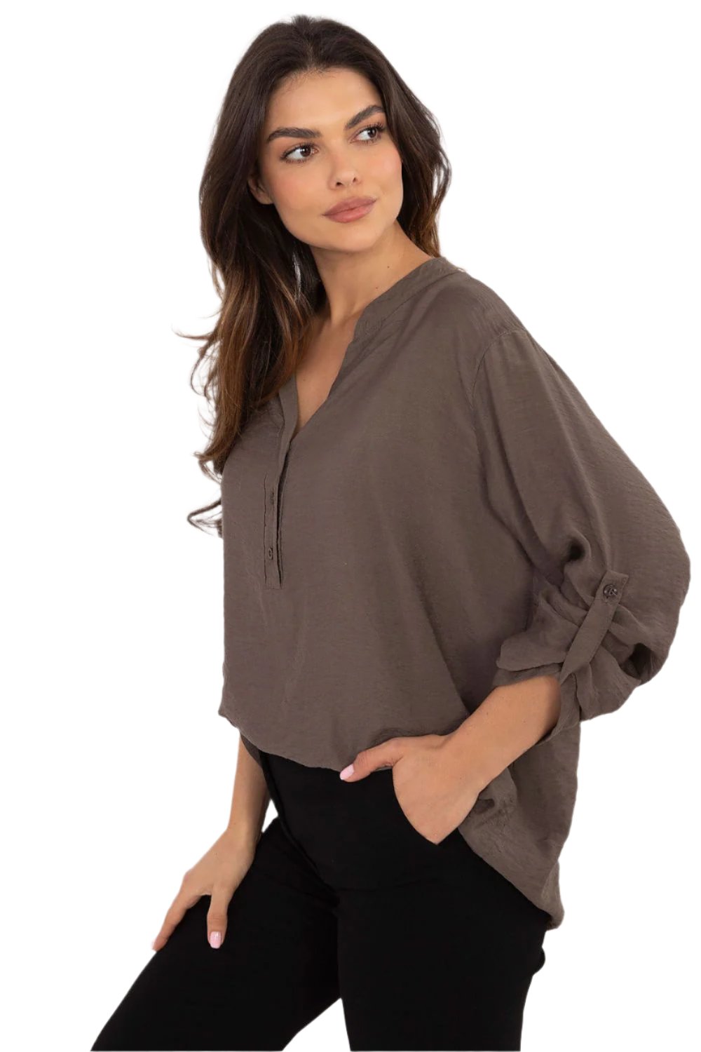 TEEK - Thin V-Neck Pinned Sleeve Blouse TOPS TEEK MH   