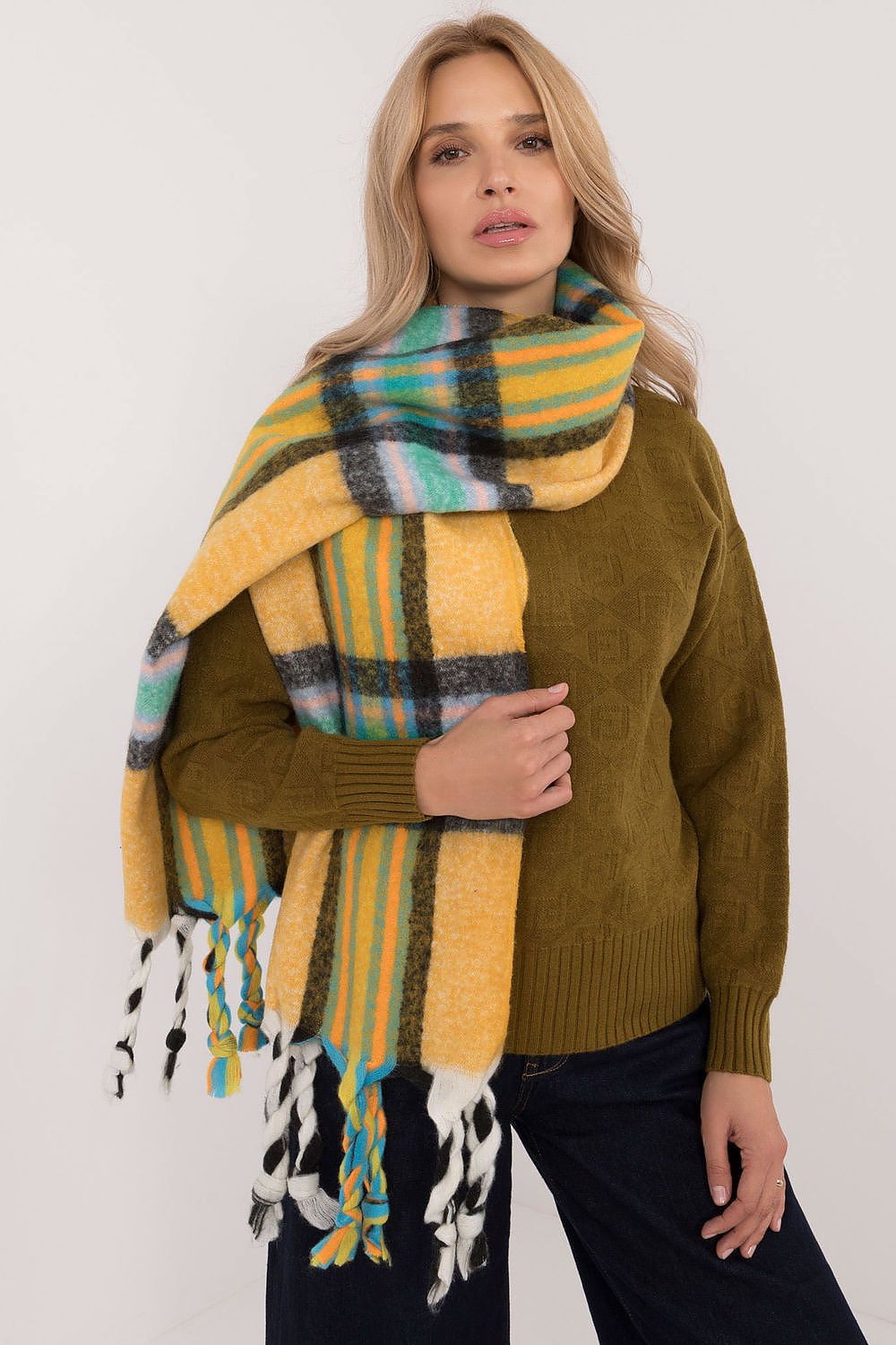 TEEK - Checkered Fringe Scarf SCARF TEEK MH yellow One Size 