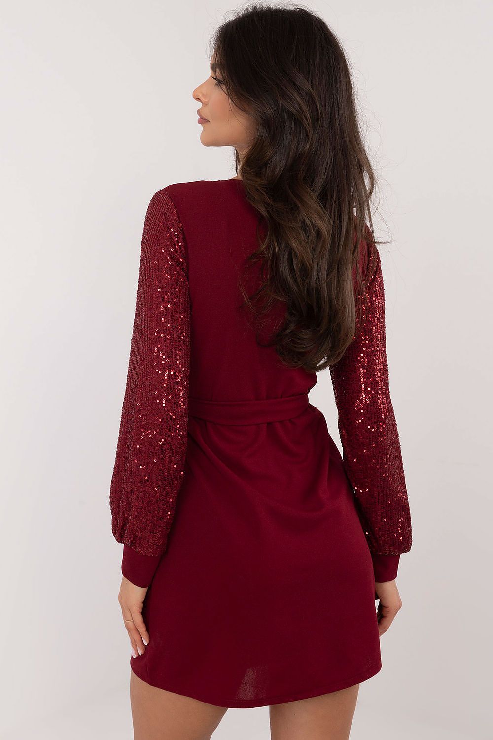 TEEK - Red Sequins Sleeve Wrap Neckline Dress DRESS TEEK MH   