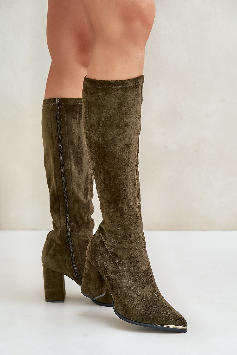 TEEK - Suede Knee High Toe Accent Heel Boots SHOES TEEK MH   