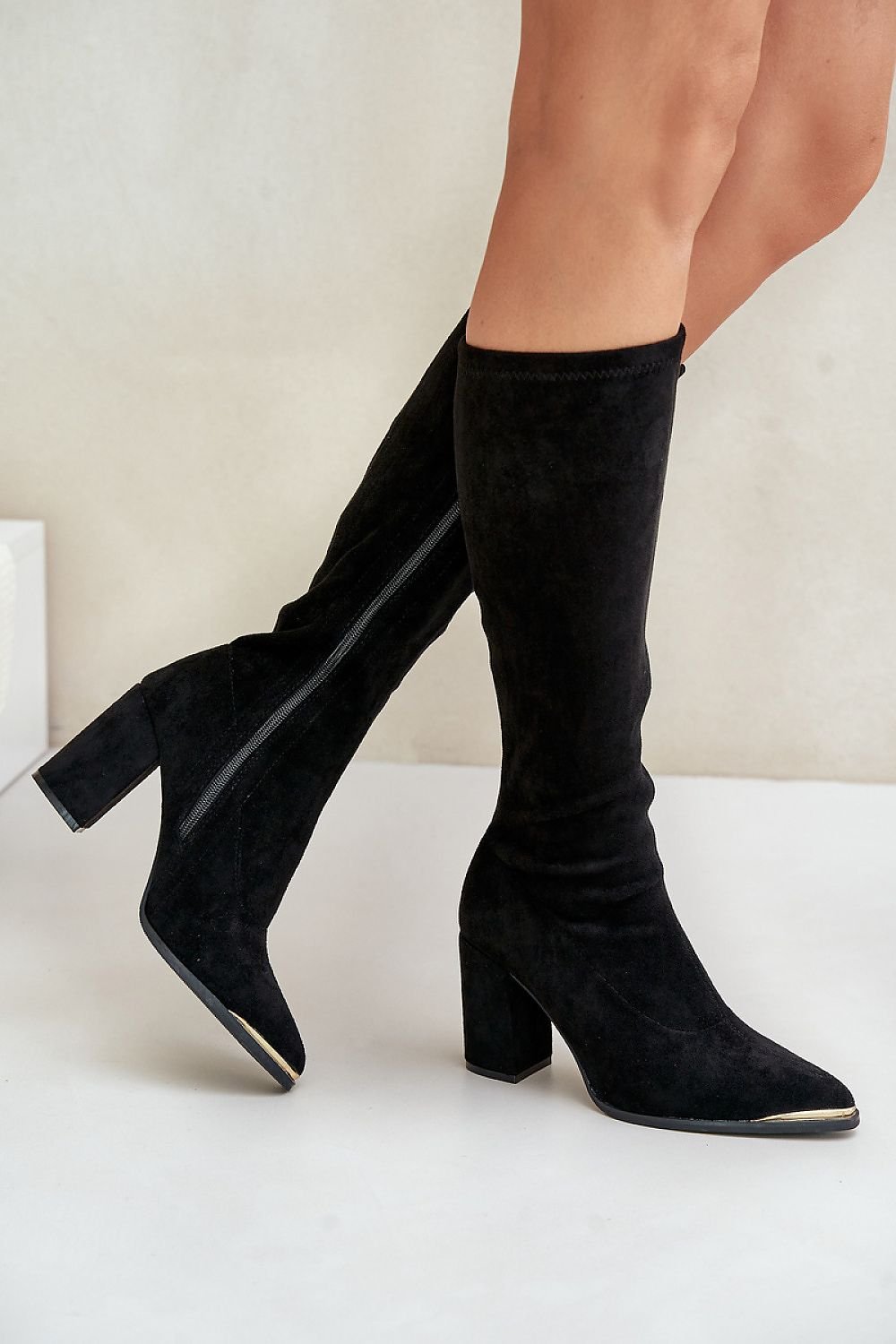 TEEK - Suede Knee High Toe Accent Heel Boots SHOES TEEK MH   