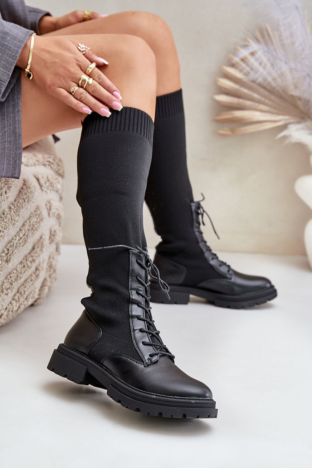 TEEK - Laced Mixed Media Covered Calf Boots  TEEK MH   