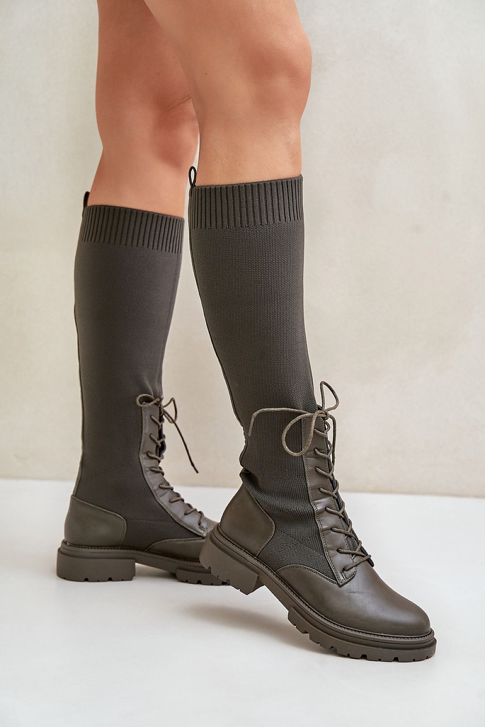 TEEK - Laced Mixed Media Covered Calf Boots  TEEK MH   