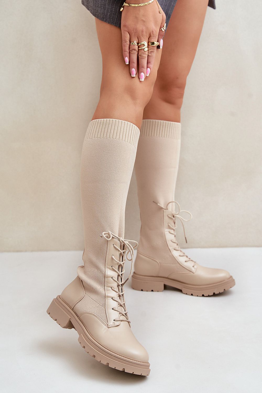 TEEK - Laced Mixed Media Covered Calf Boots  TEEK MH beige 36 