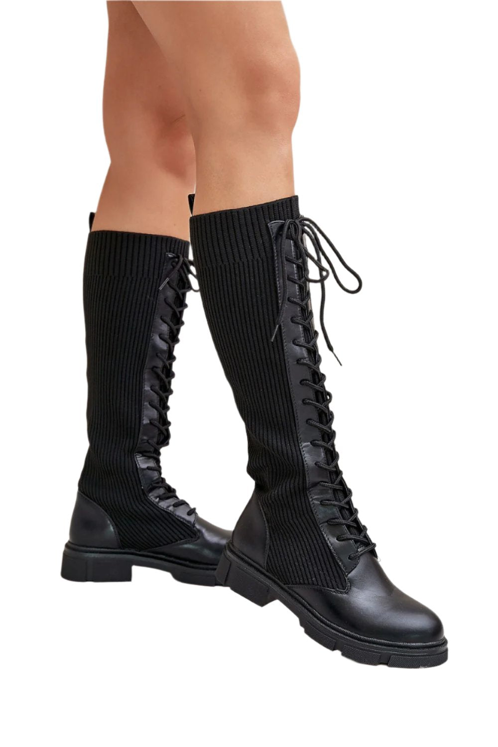 TEEK - Long Laced Mixed Media Covered Calf Boots  TEEK MH black 6 