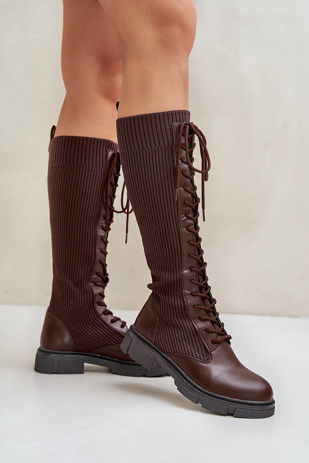 TEEK - Long Laced Mixed Media Covered Calf Boots  TEEK MH   