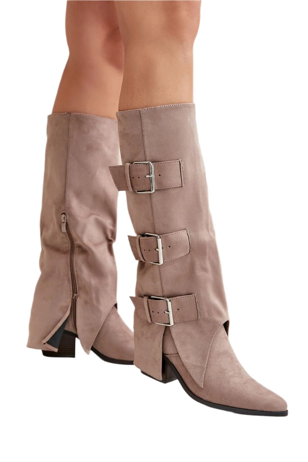 TEEK - Beige 3 Buckle Suede Flap Heel boots SHOES TEEK MH   