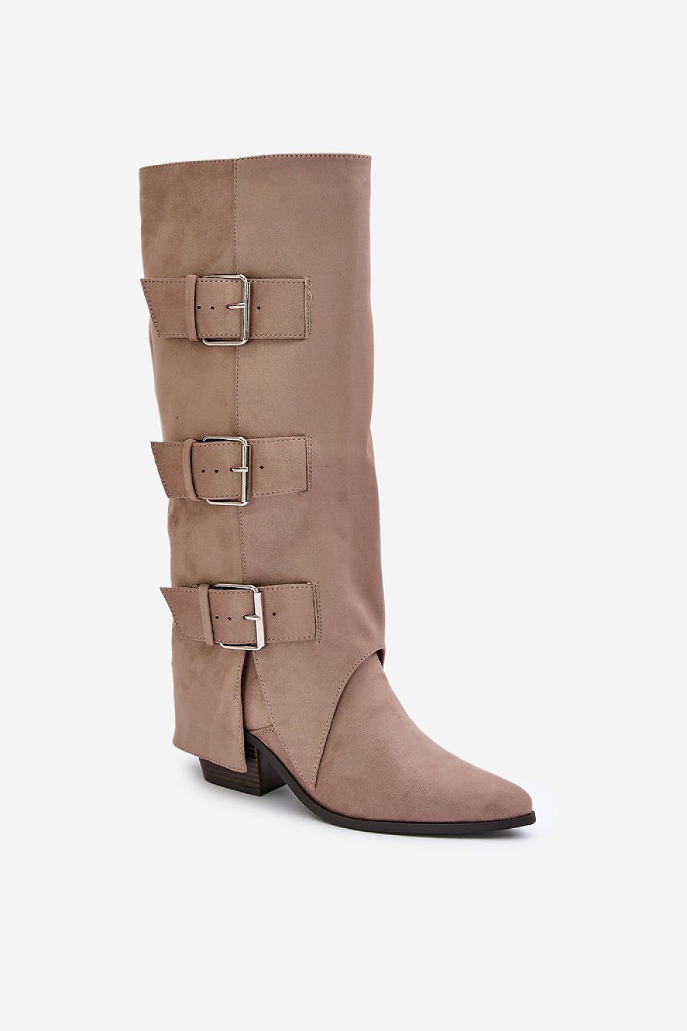 TEEK - Beige 3 Buckle Suede Flap Heel boots SHOES TEEK MH   