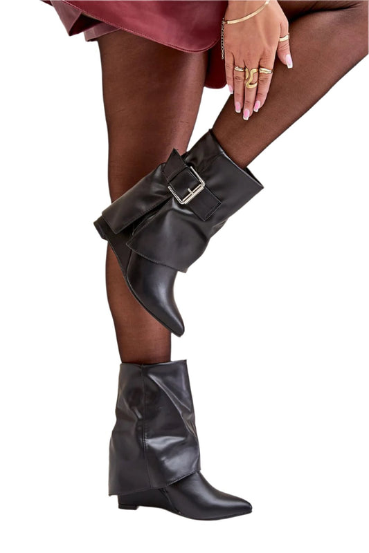 TEEK - Black Cuffed Buckle Buskin Boots  TEEK MH   