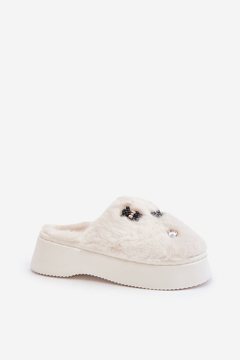 TEEK - Light Beige Bejeweled Fluff Slippers SHOES TEEK MH 5.5