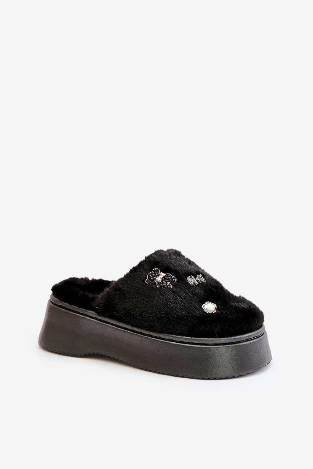 TEEK - Black Bejeweled Fluff Slippers SHOES TEEK MH 5.5