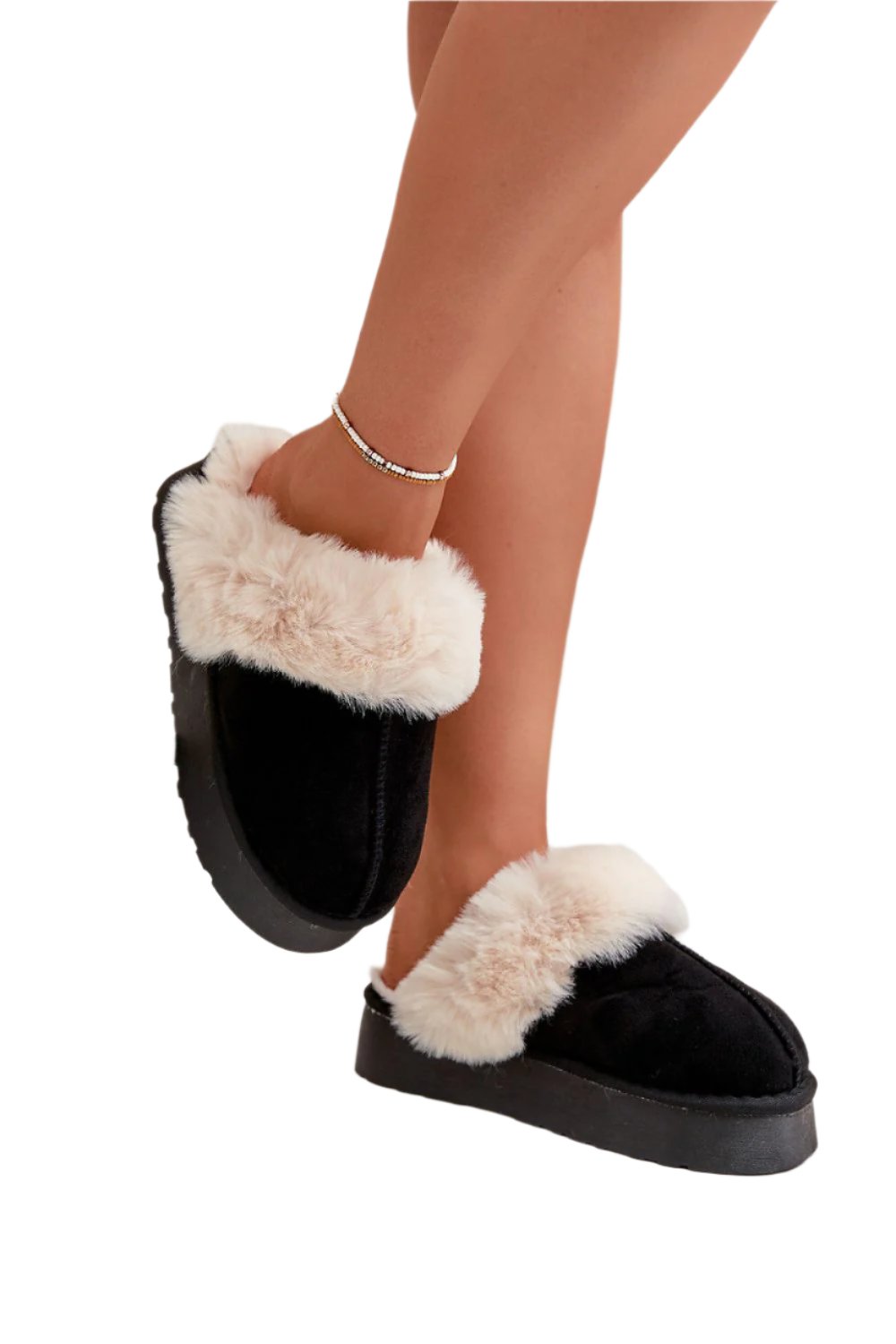 TEEK - Black Suede Fluff Middle Seam Slippers SHOES TEEK MH