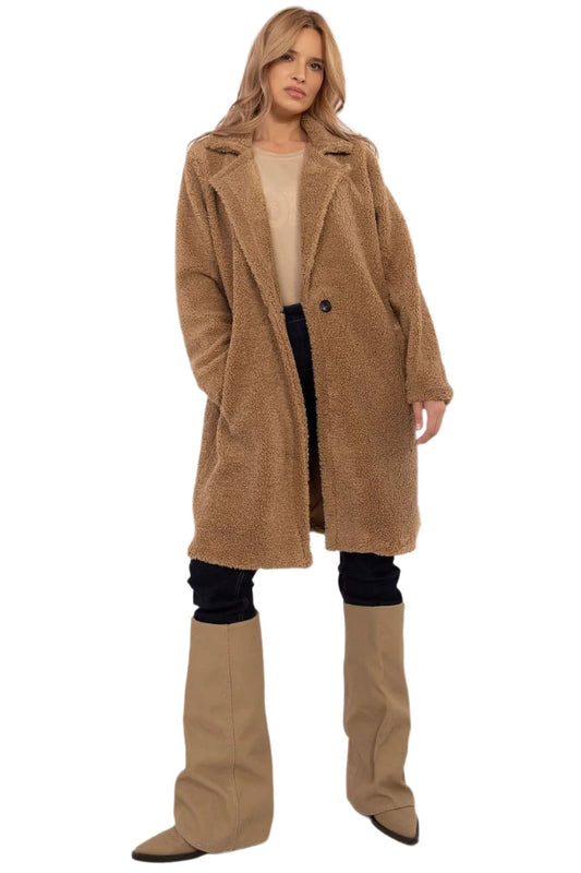 TEEK - Fluff Pocketed Knee-Length Coat COAT TEEK MH brown One Size