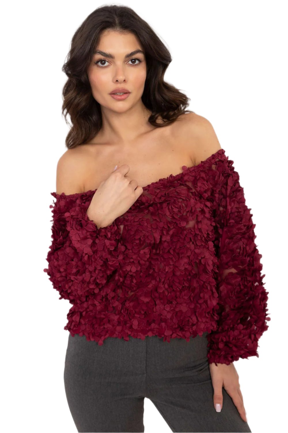 TEEK - Red Piled Petals Off-Shoulder Blouse TOPS TEEK MH One Size