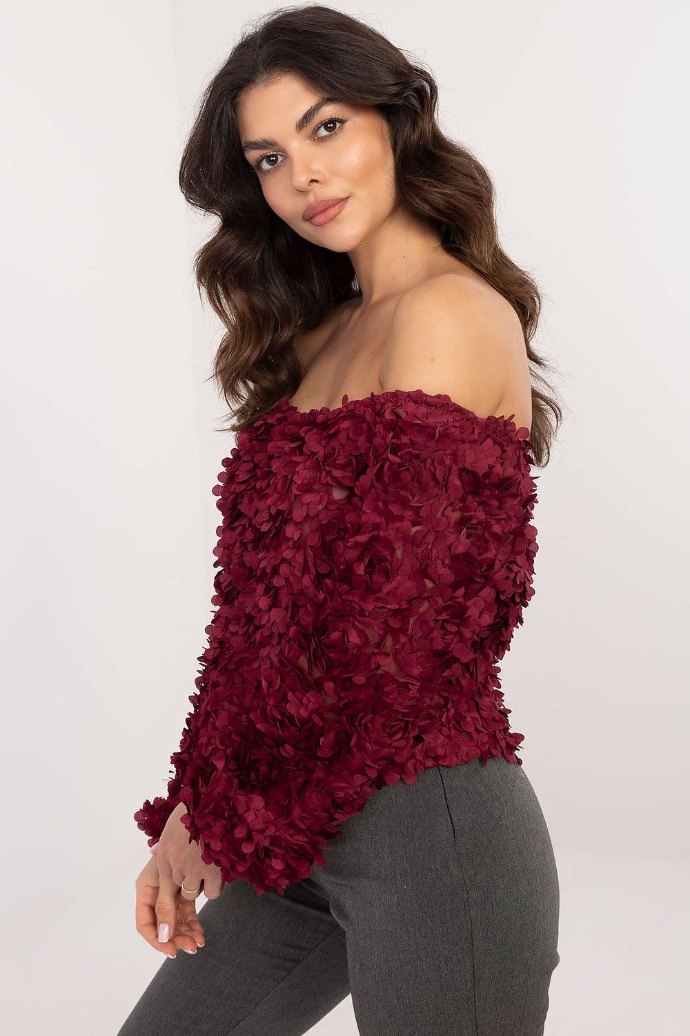 TEEK - Red Piled Petals Off-Shoulder Blouse TOPS TEEK MH