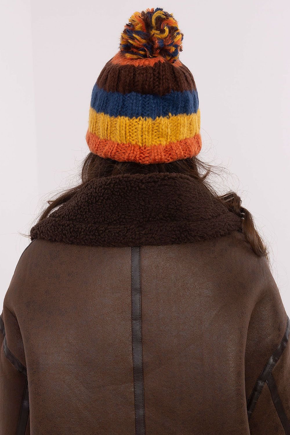 TEEK - Orange Multicolor Striped Pom Pom Top Knitted Cap HAT TEEK MH