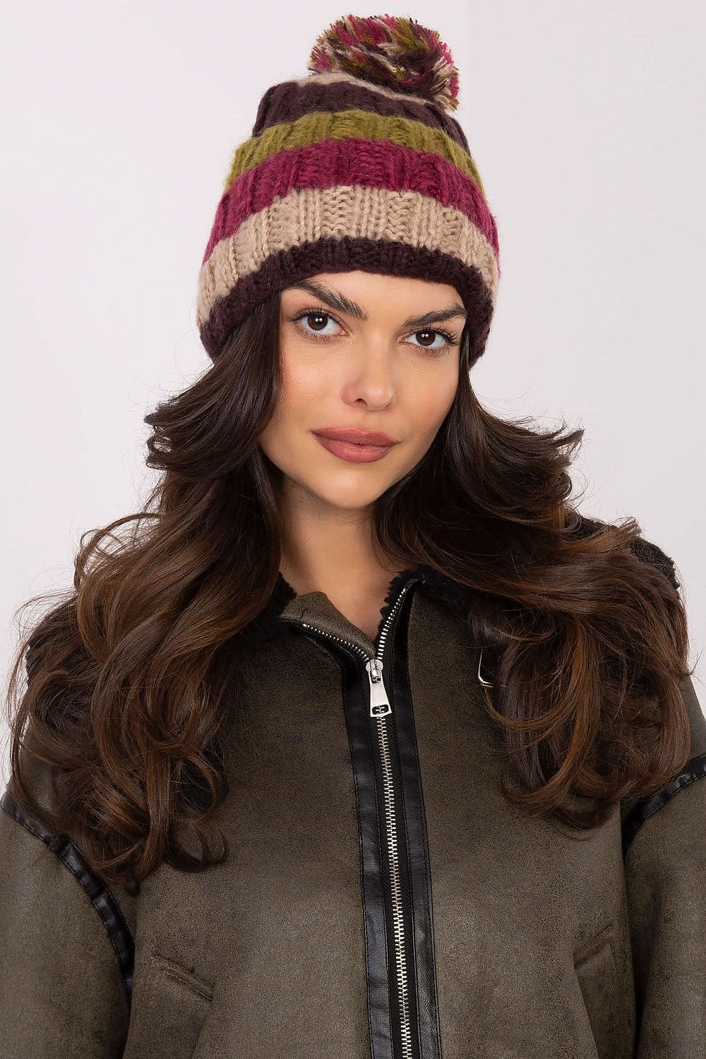 TEEK - Beige Multicolor Striped Pom Pom Top Cap HAT TEEK MH