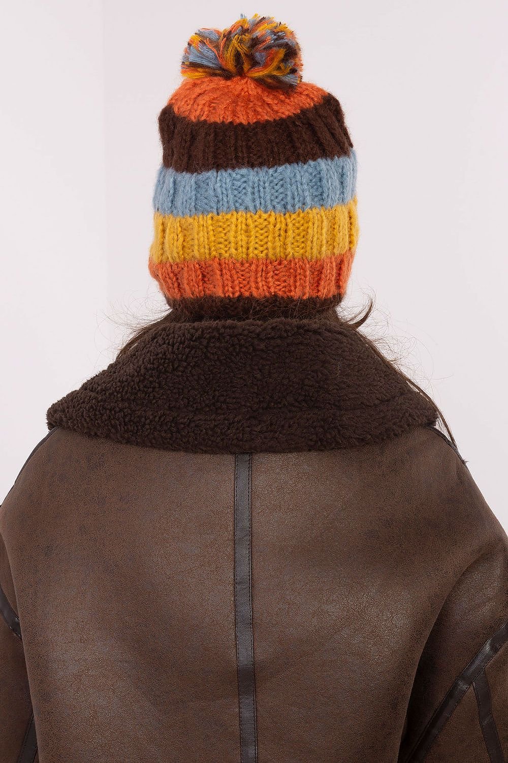 TEEK - Orange Multicolor Striped Pom Pom Top Beanie HAT TEEK MH