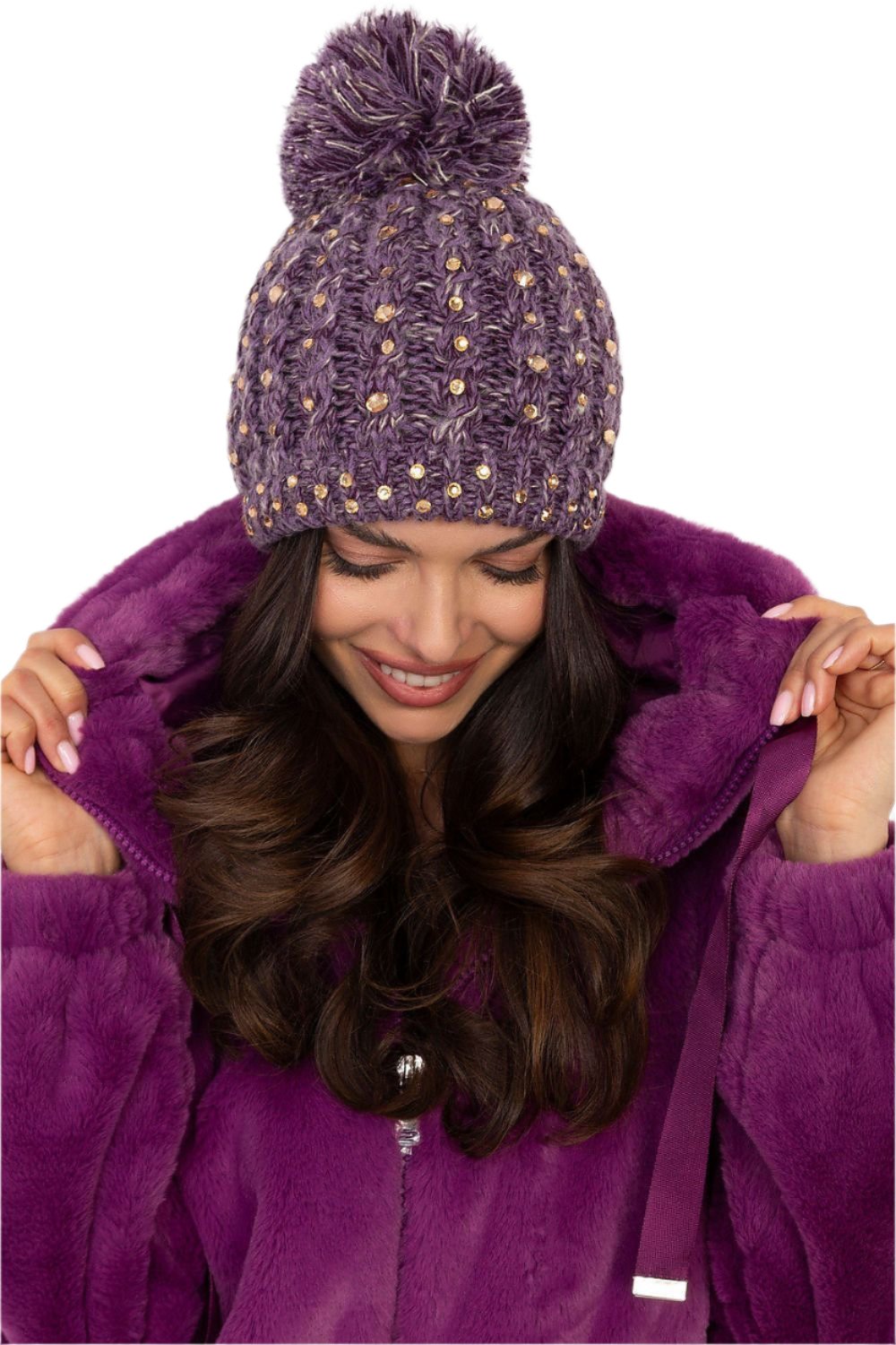 TEEK - Violet Bejeweled Pom Pom Top Knitted Beanie HAT TEEK MH