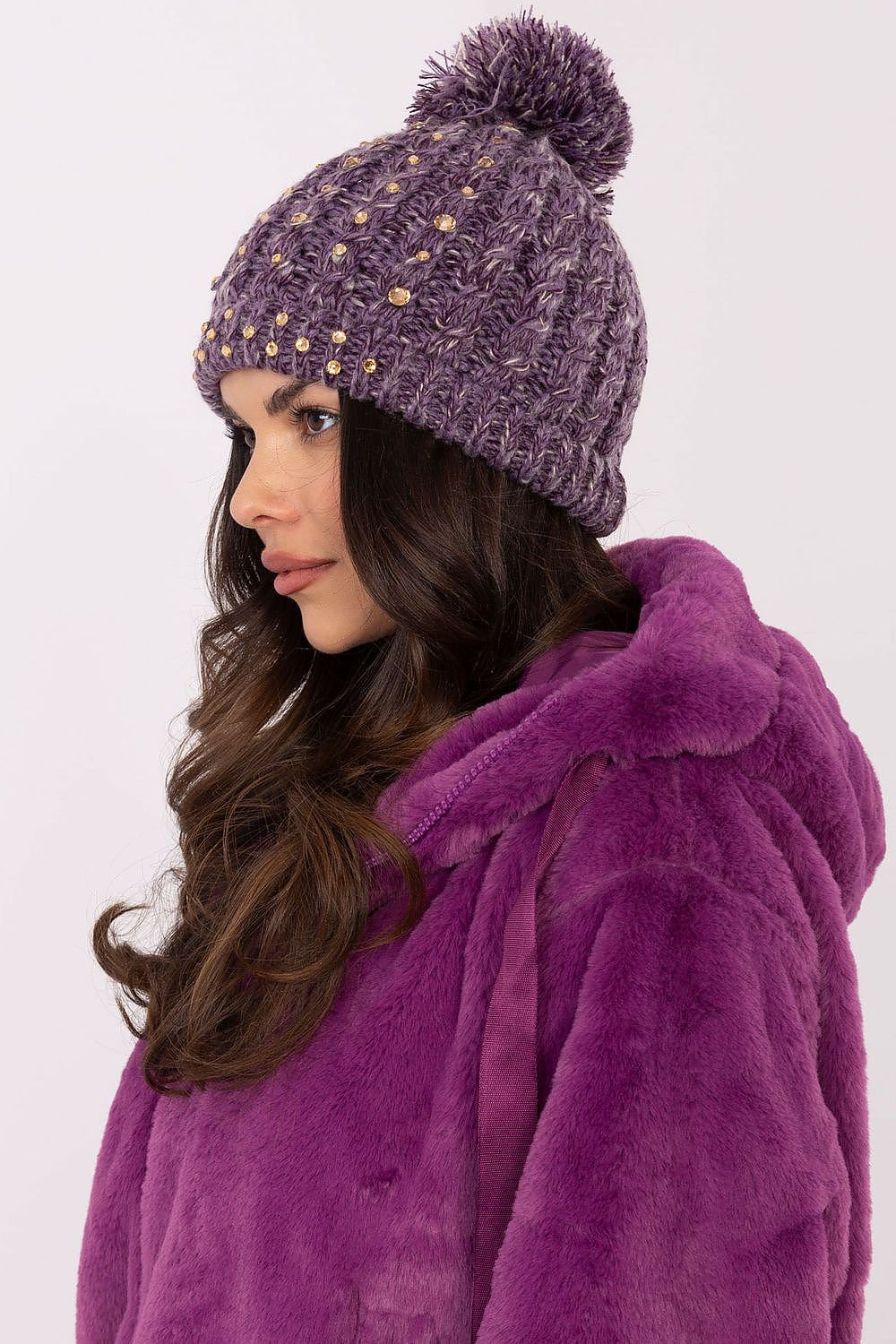 TEEK - Violet Bejeweled Pom Pom Top Knitted Beanie HAT TEEK MH