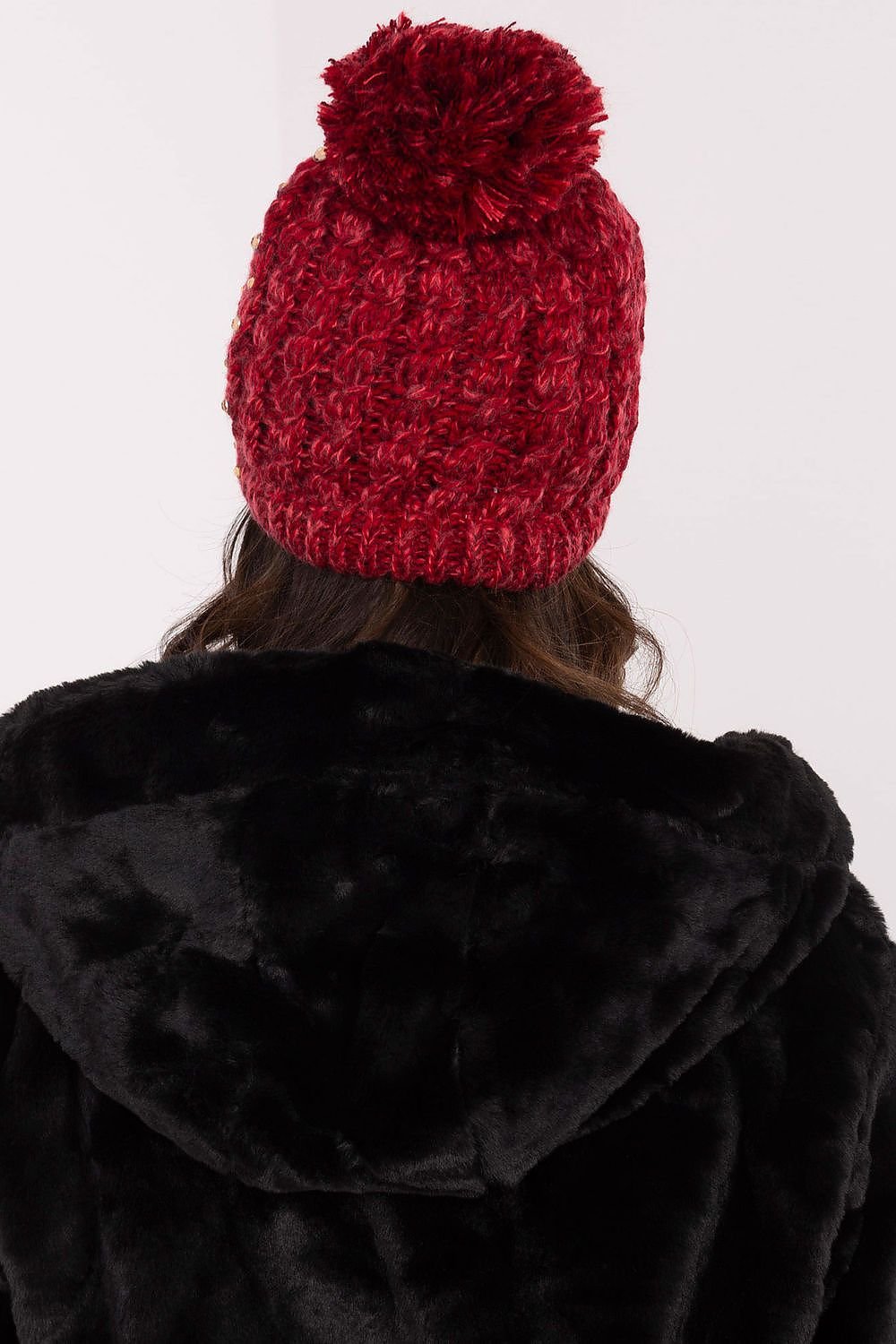 TEEK - Red Bejeweled Pom Pom Top Knitted Beanie HAT TEEK MH