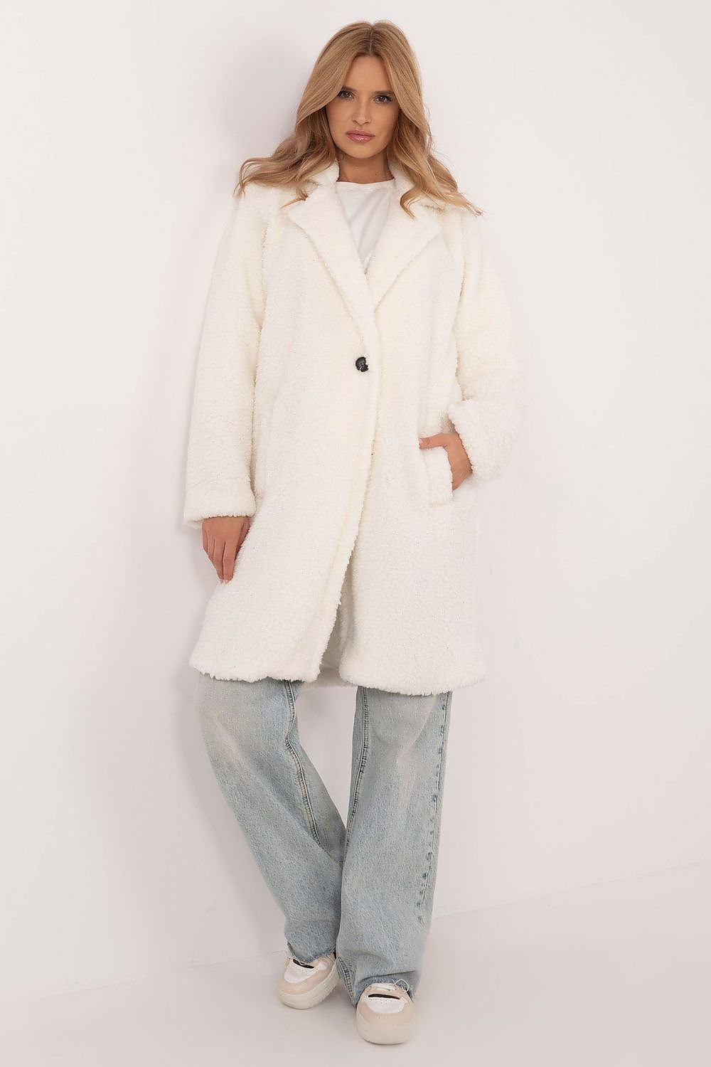 TEEK - Fluff Pocketed Knee-Length Coat COAT TEEK MH beige One Size