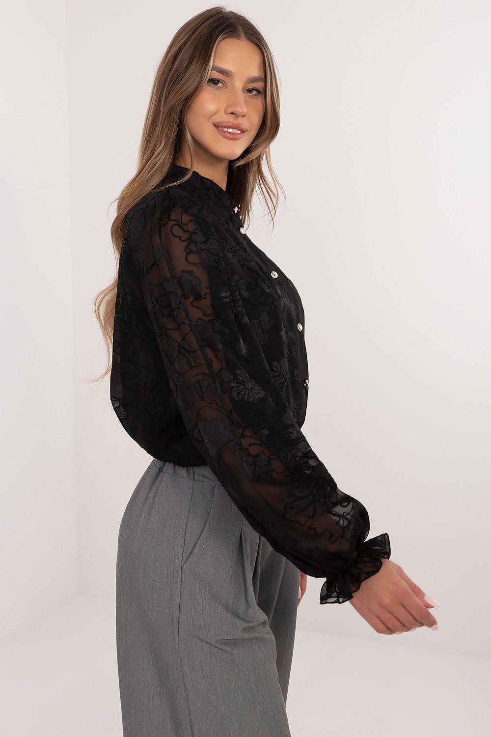 TEEK - Black Buttoned Sheer Sleeve Blouse TOPS TEEK MH